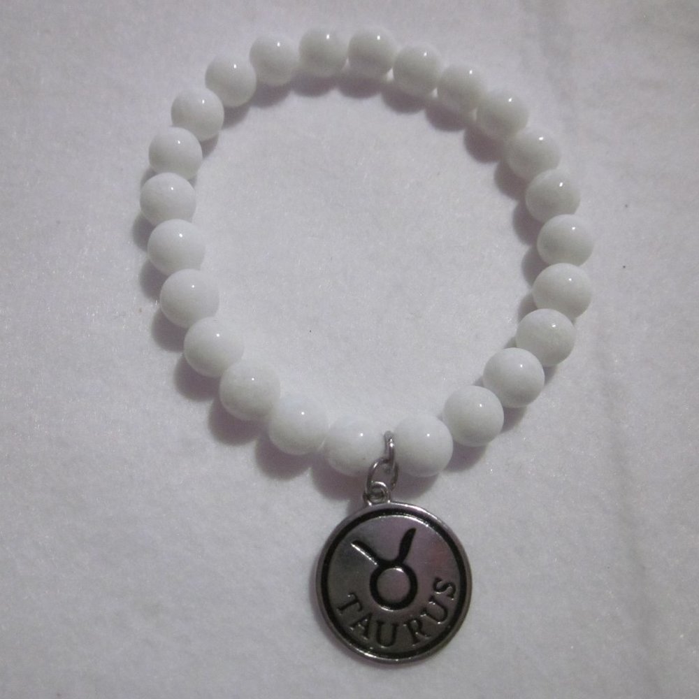 White Taurus Charm Bracelet / Zodiac Bracelet